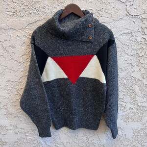 Vintage Gap Geo-Knit Button Cowl Sweater Charcoal Flecked Size M